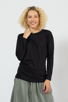 Surya organic cotton long sleeve tops for women - flattering crew neck