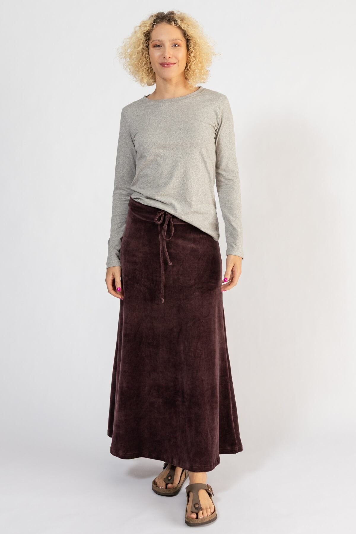Surya Ethical Organic Velvet Maxi Skirt - Cocoa