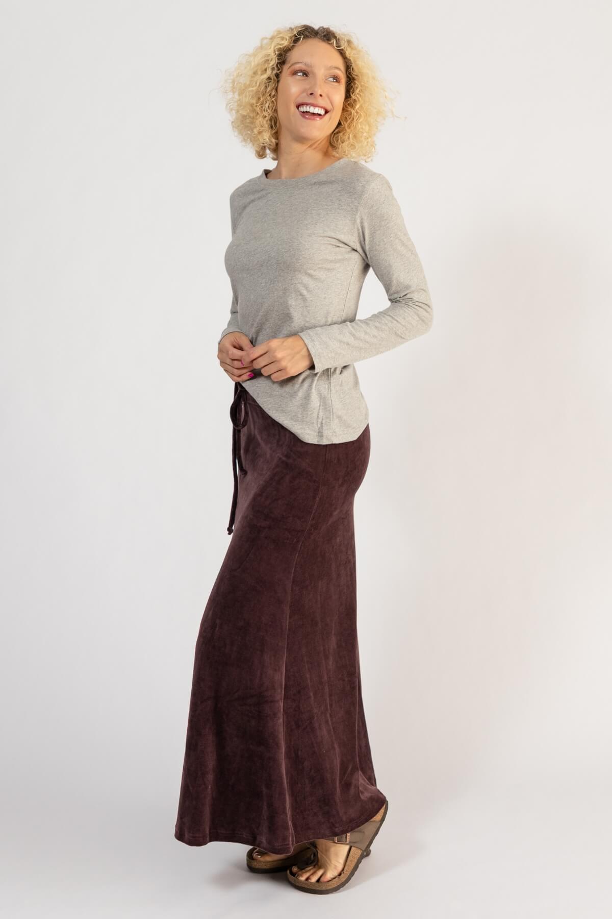 Surya Ethical Organic Velvet Maxi Skirt - left side view