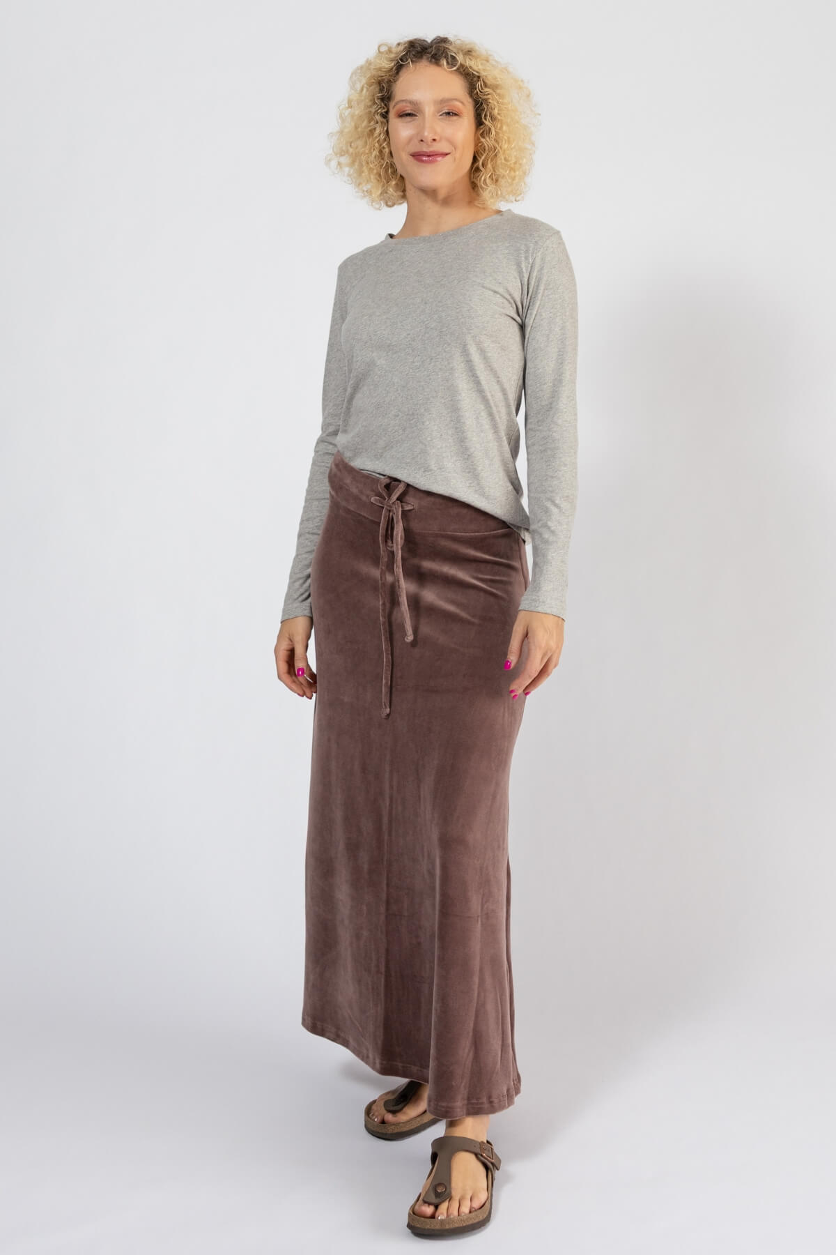 Surya Organic Velvet Maxi Skirt - with comfortable flat waistband