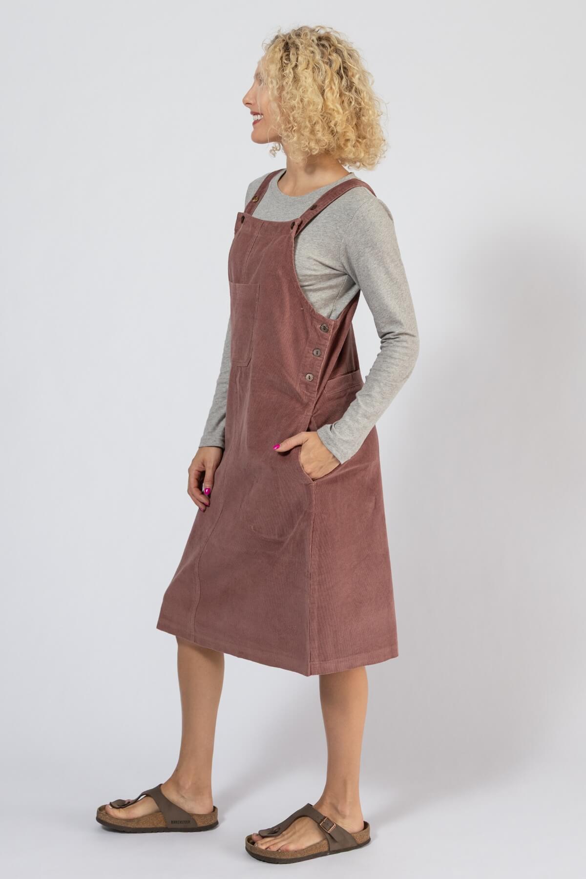 Corduroy Pinafore Dress for Women - left side view