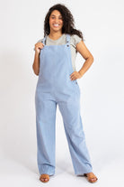Cotton corduroy overalls for women - light blue colour