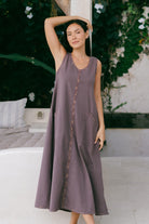 Embroidered woven cotton dress for women – on location in Huskisson