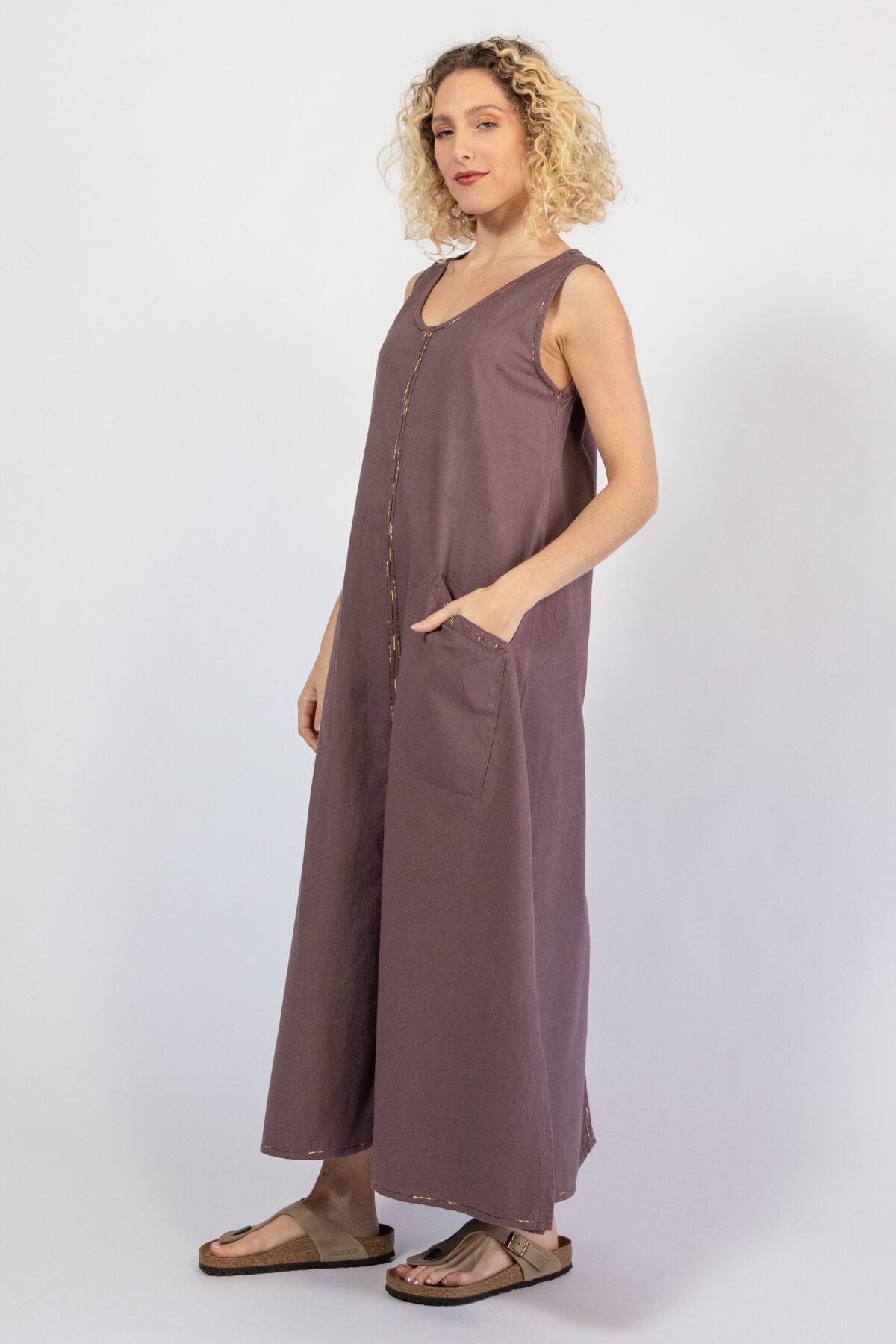 Embroidered woven cotton dress for women – left side view