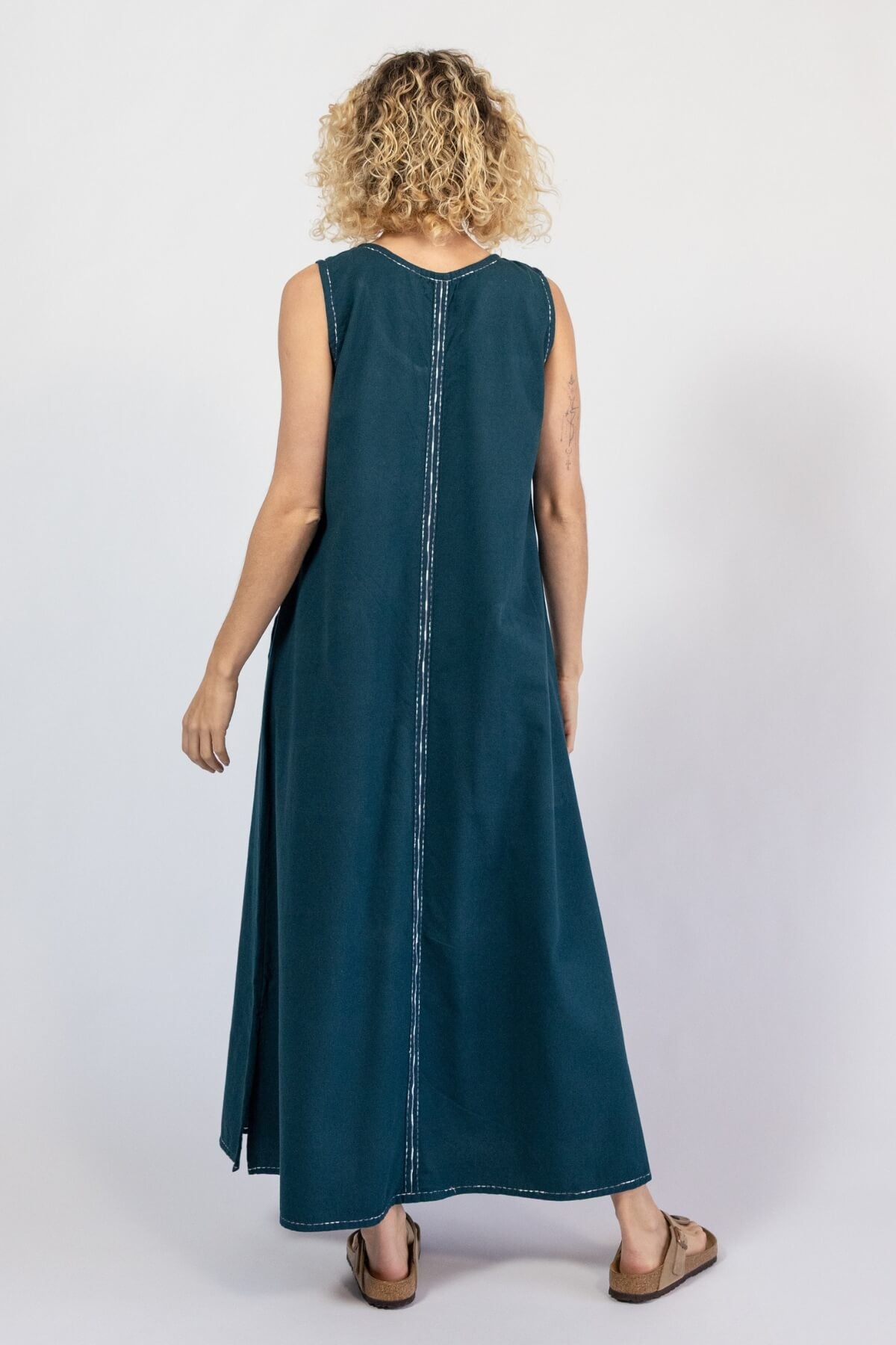 Beautifully woven cotton embroidered dress – rear view
