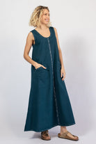 Beautifully woven cotton embroidered dress – right side view