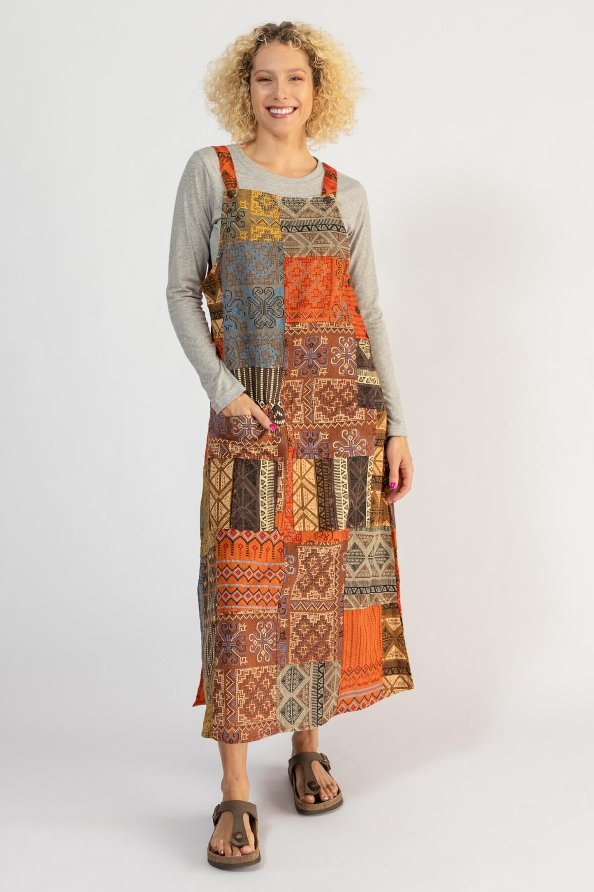Surya Ethical Cotton Patchwork Pinafore Dresses for Women