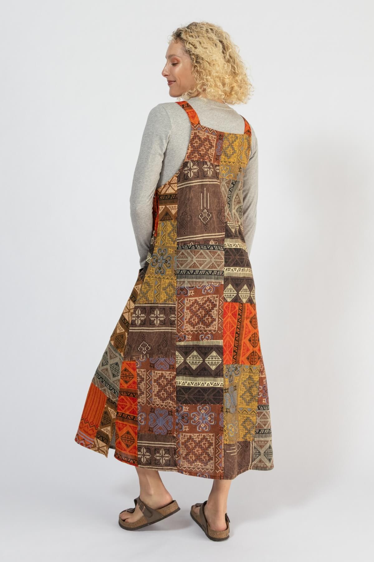 Ethical Cotton Patchwork Pinafore - rear view