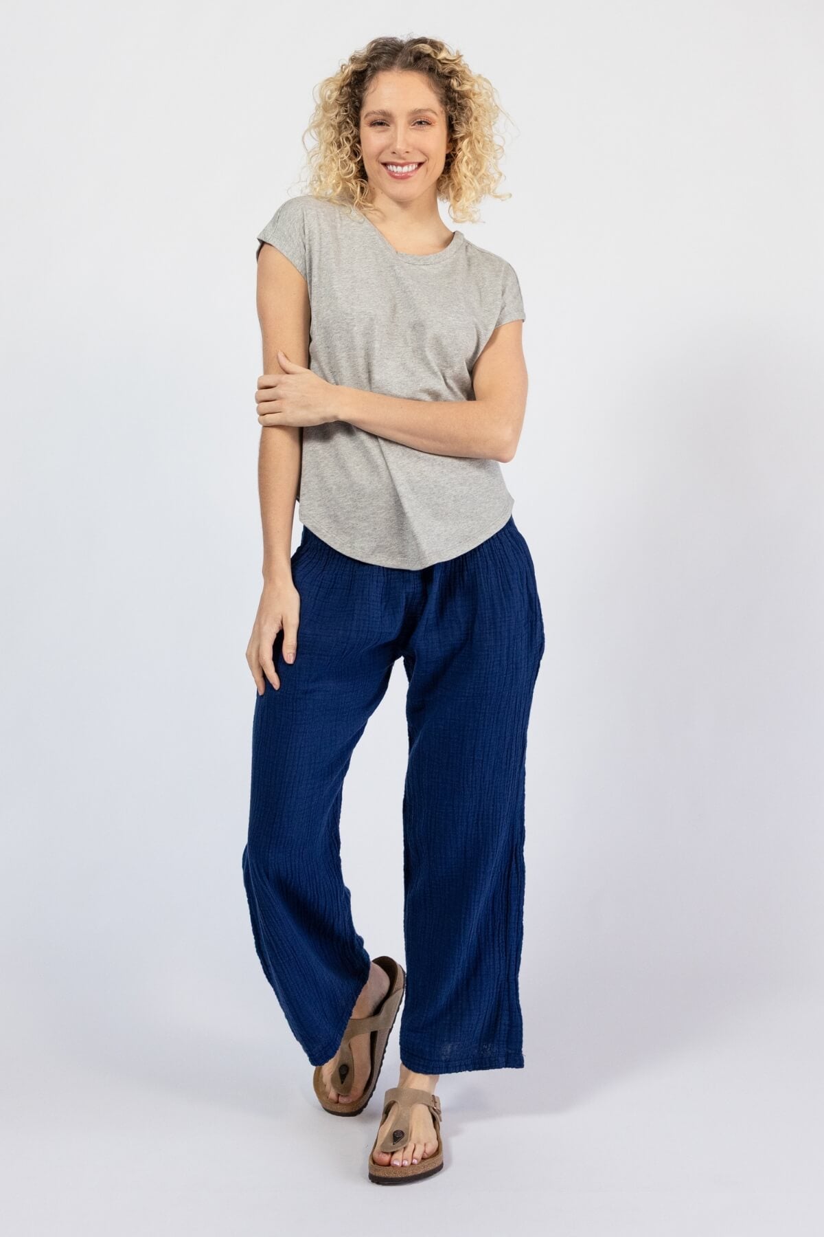Comfortable Muslin Cotton Pants for Women - Navy blue