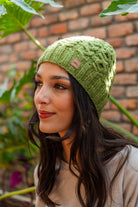 Hand knitted merino wool beanie for women - green