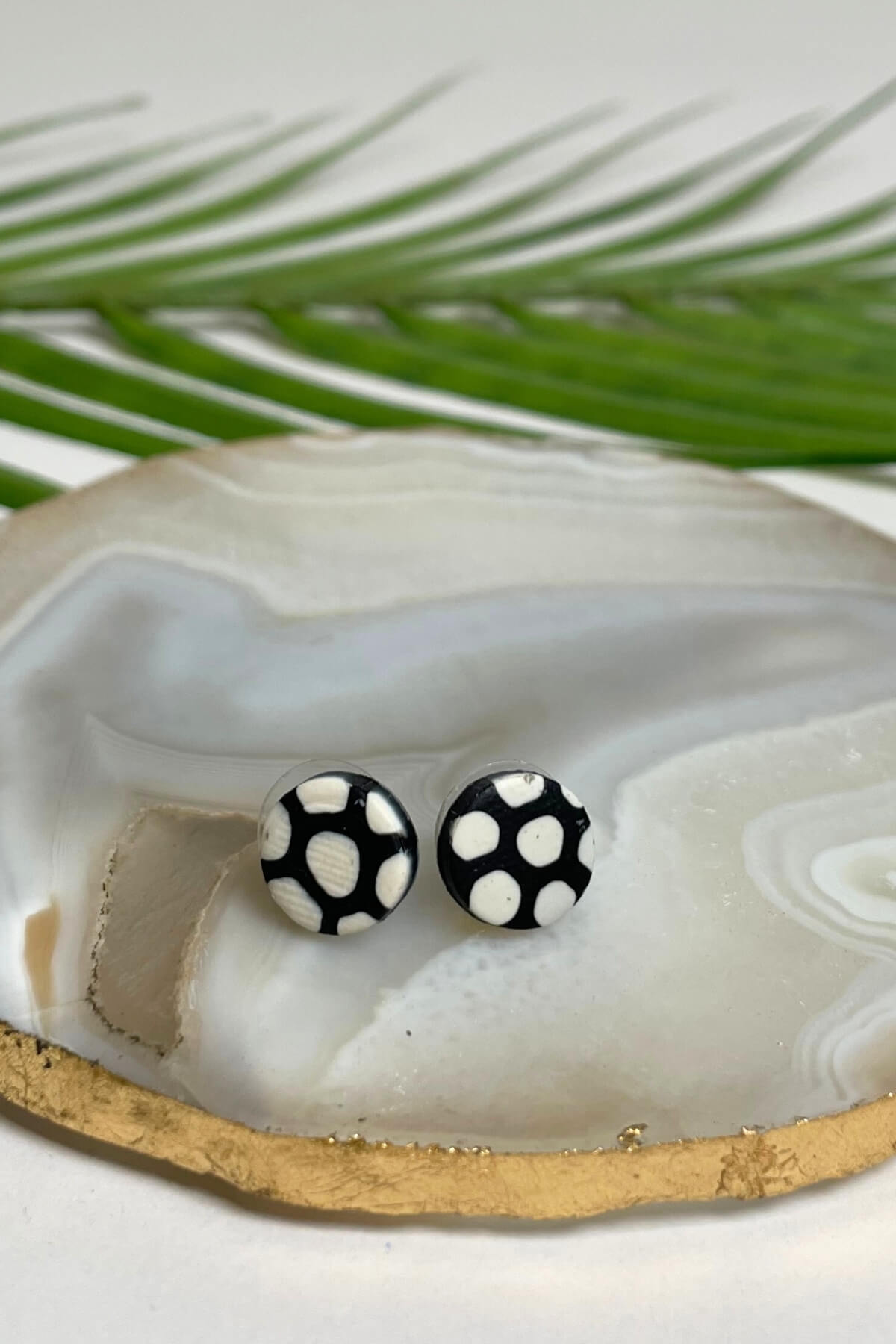 Samunnat Polymer Clay Stud Earrings made in Nepal - White + Black