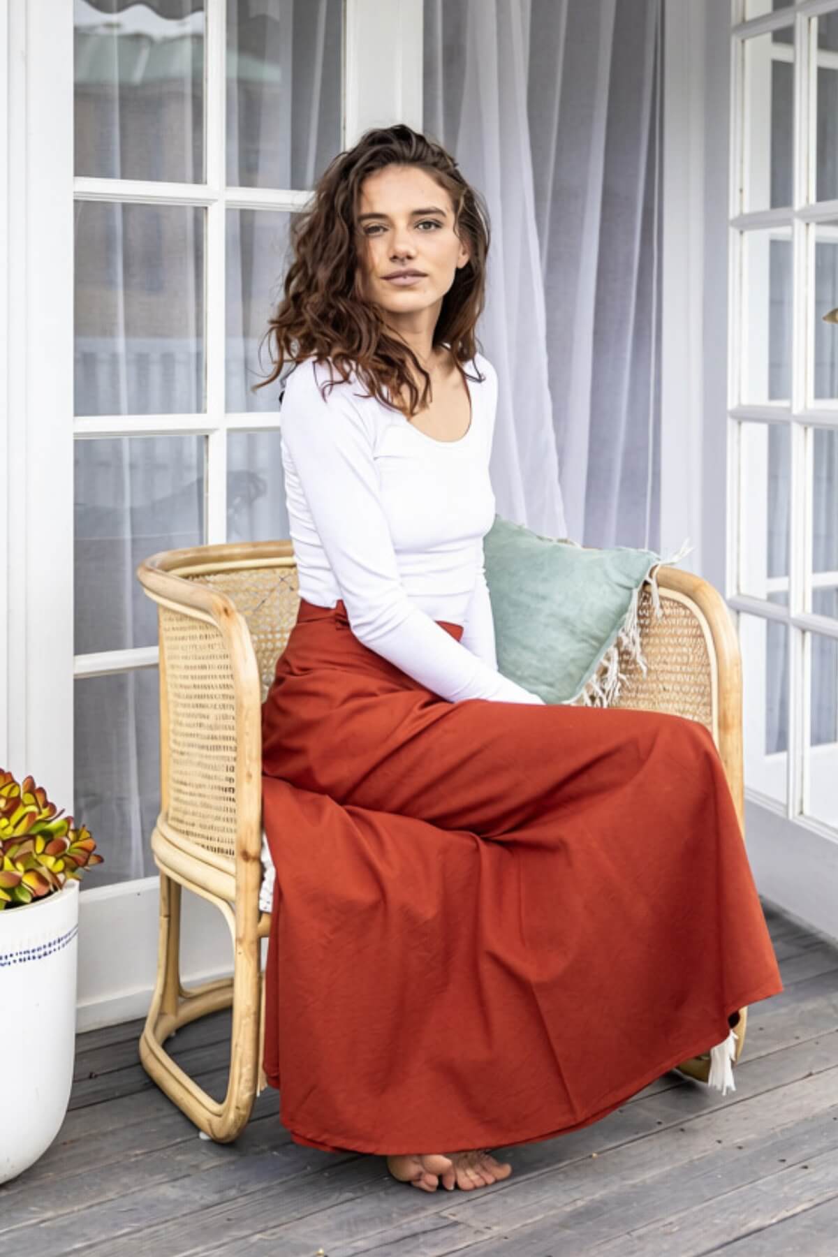 Surya Ethical Cotton Wrap Skirt made in Nepal - Rust