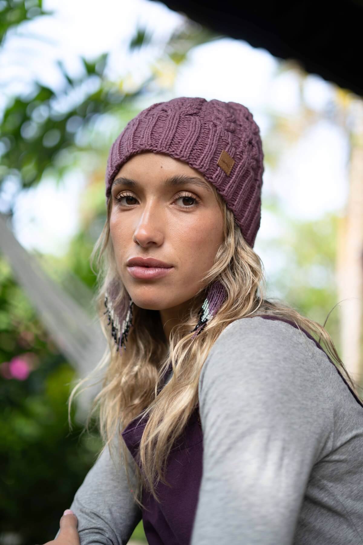 Ethical merino wool beanie for women - dusty mauve
