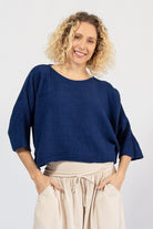 Lightweight boxy cotton top for women – navy blue