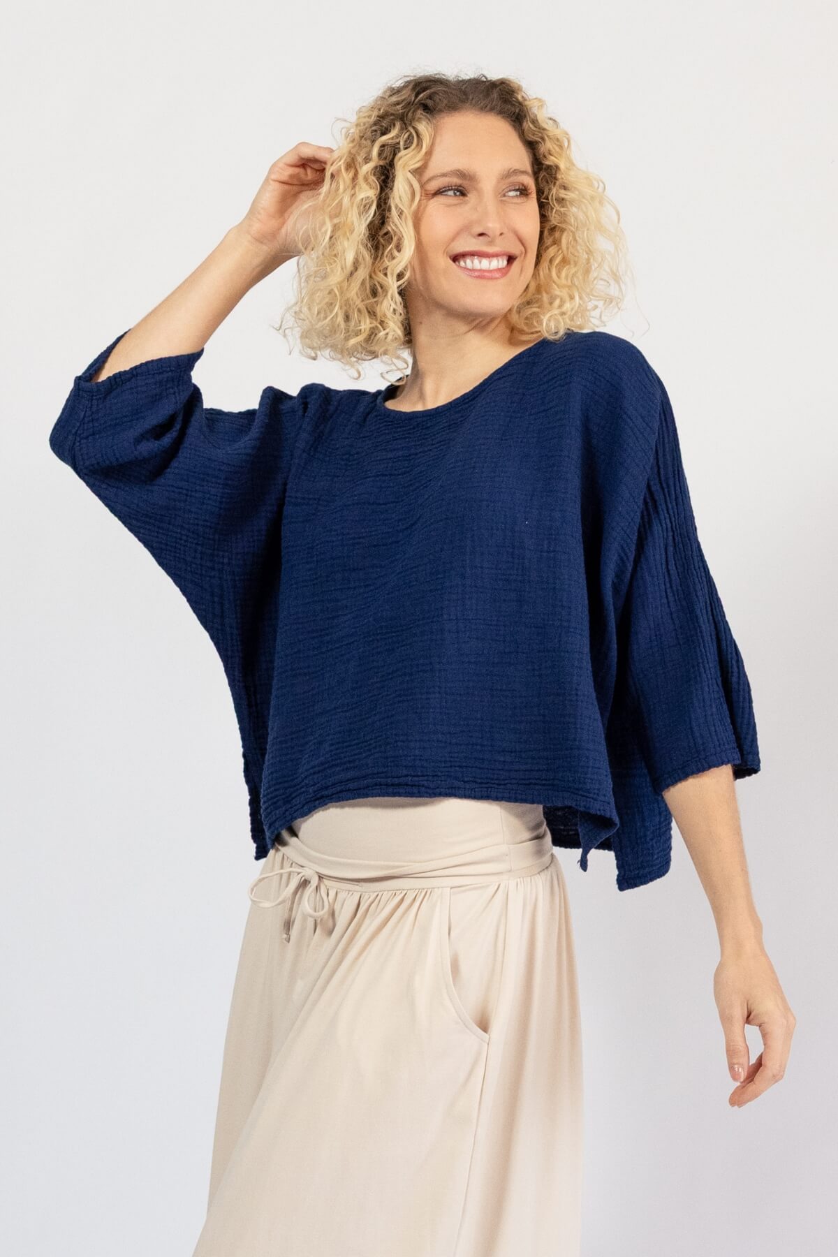 Lightweight boxy cotton top for women – left side view