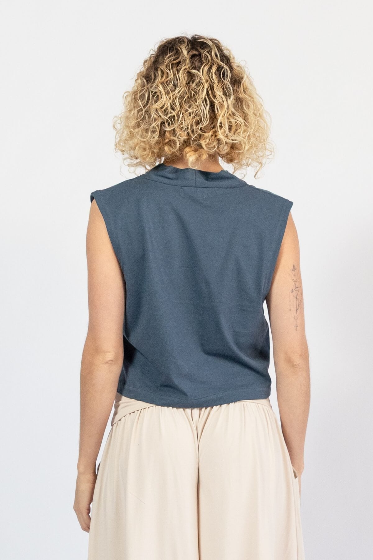 Organic Cotton Asymmetrical Crop Tops for Women - rear view
