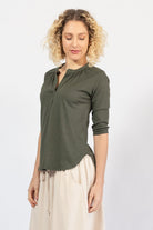 Organic three quarter sleeve top for women – left side view