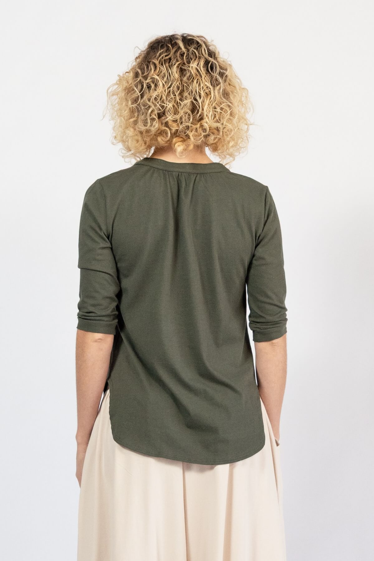 Organic three quarter sleeve top for women – rear view