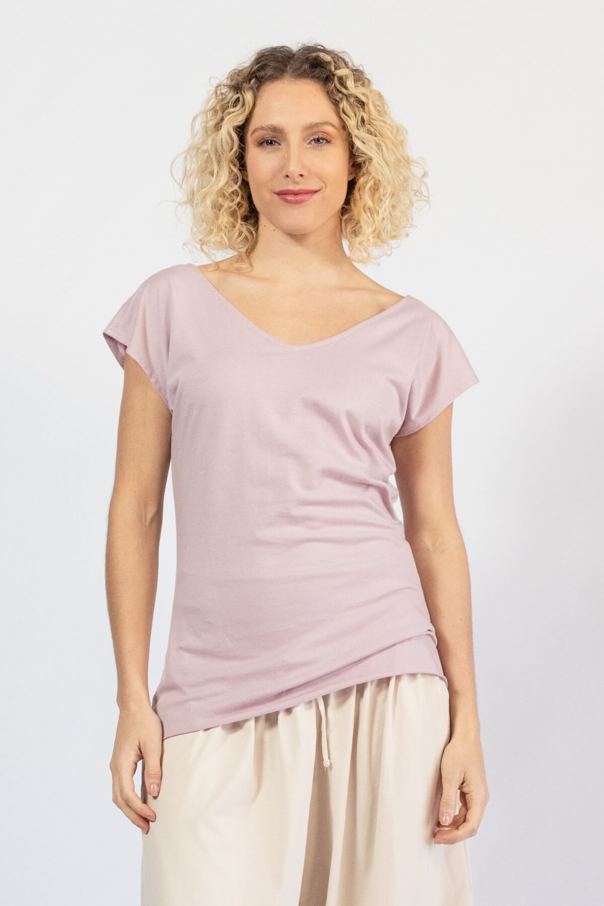 Surya Organic Cotton Everyday V-Neck Top - blush pink