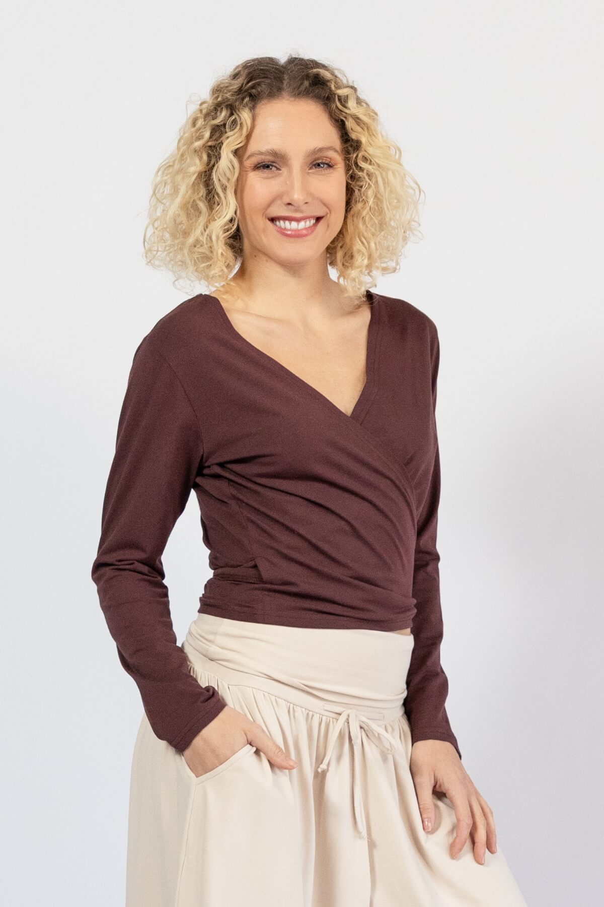 Organic cotton wrap top for women - ample cross over