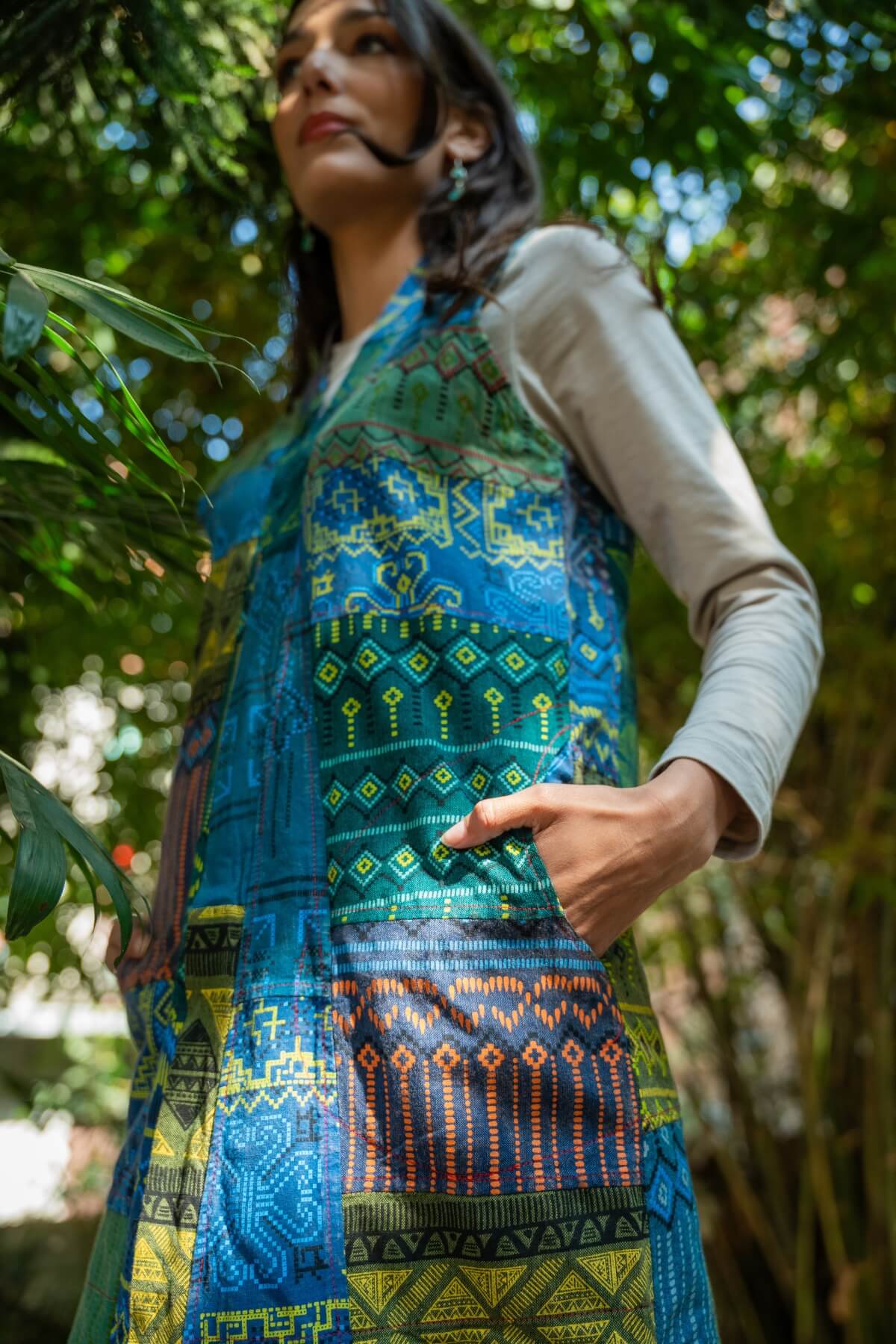 Cotton Sleeveless Patchwork Jacket for Women - with two deep hip pockets