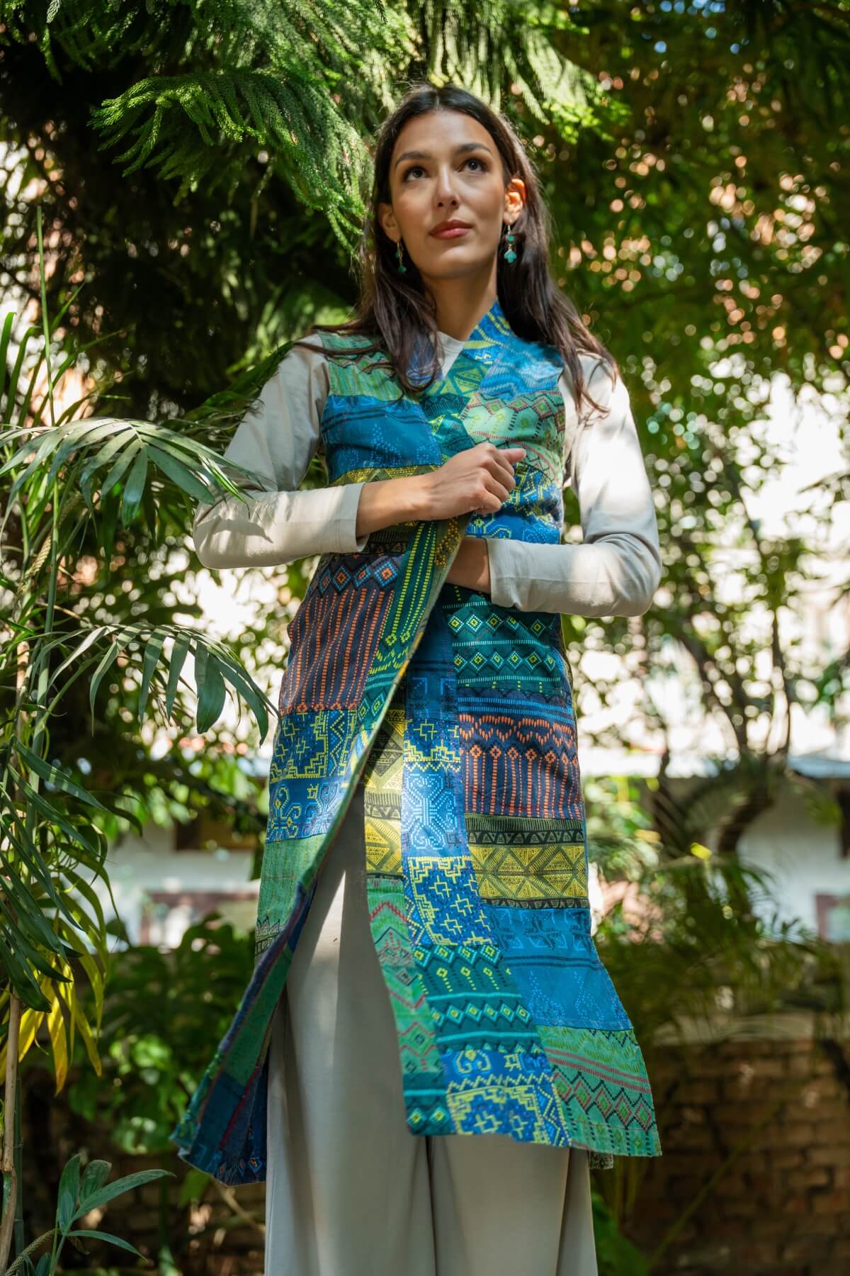 Cotton Sleeveless Patchwork Jacket for Women - open style jacket