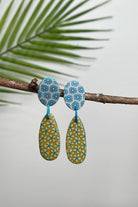 Fair trade polymer clay earrings made in Nepal – lemon and blue colour