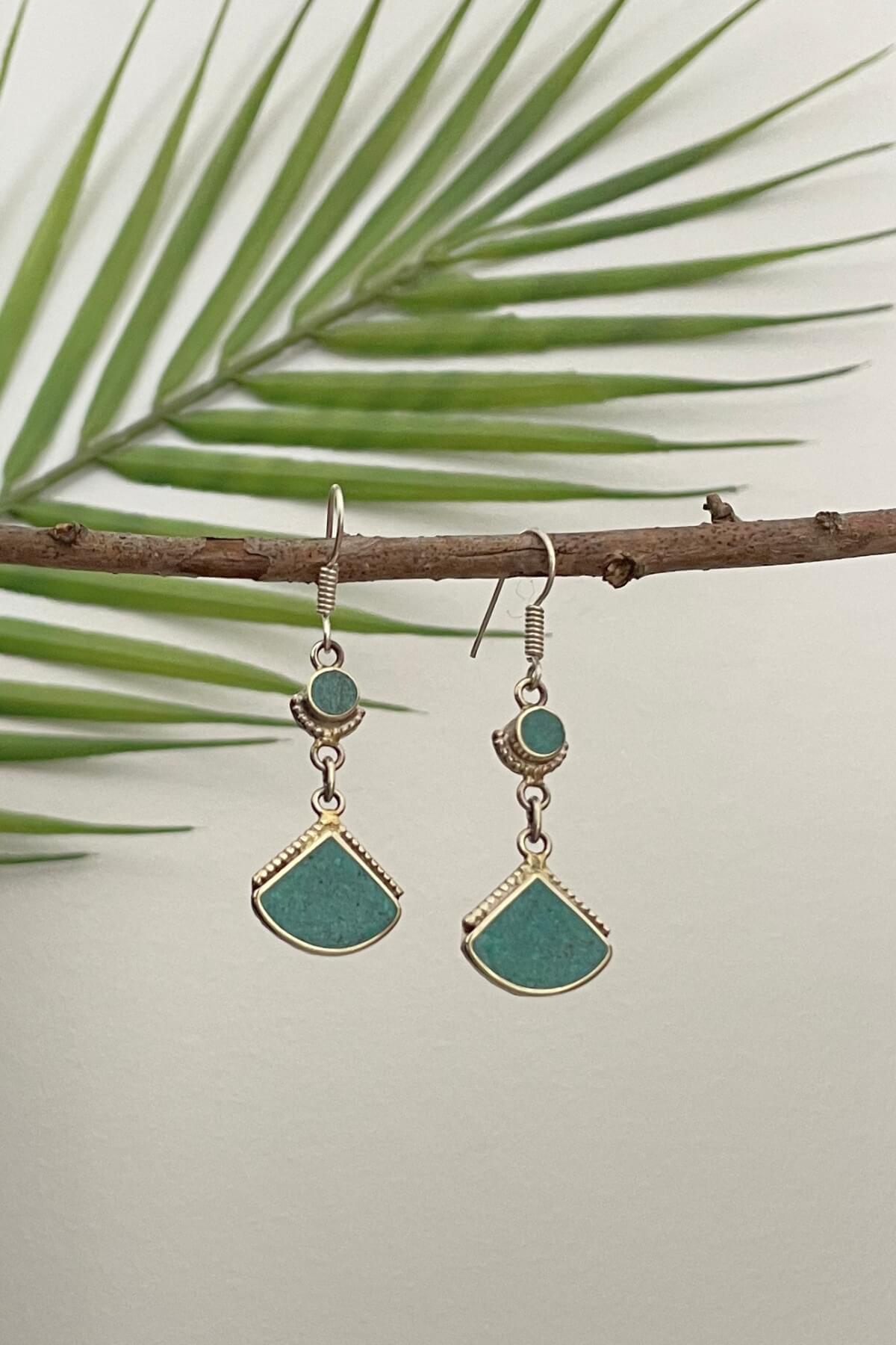 Tibetan style earrings for women - turquoise coloured stone