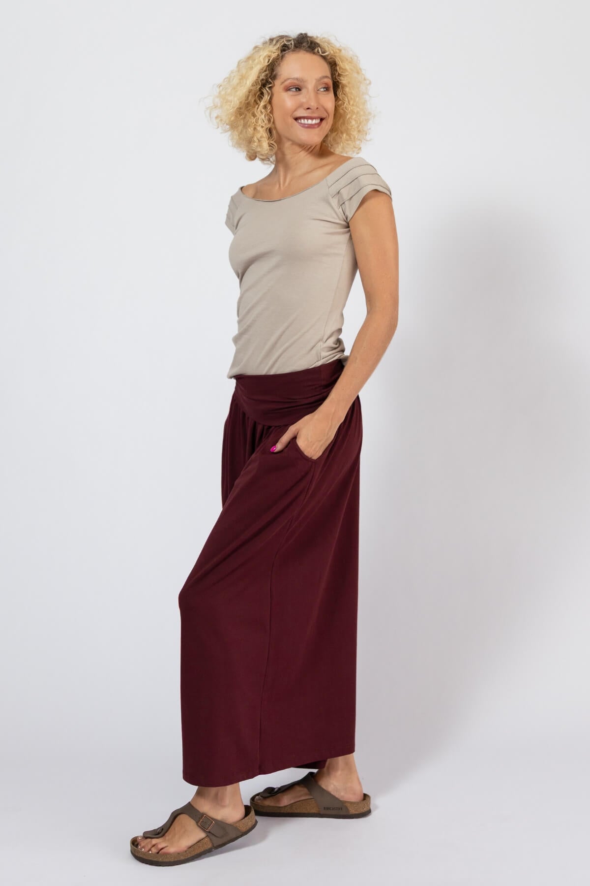 Organic cotton wide leg palazzo pants for women - left side view