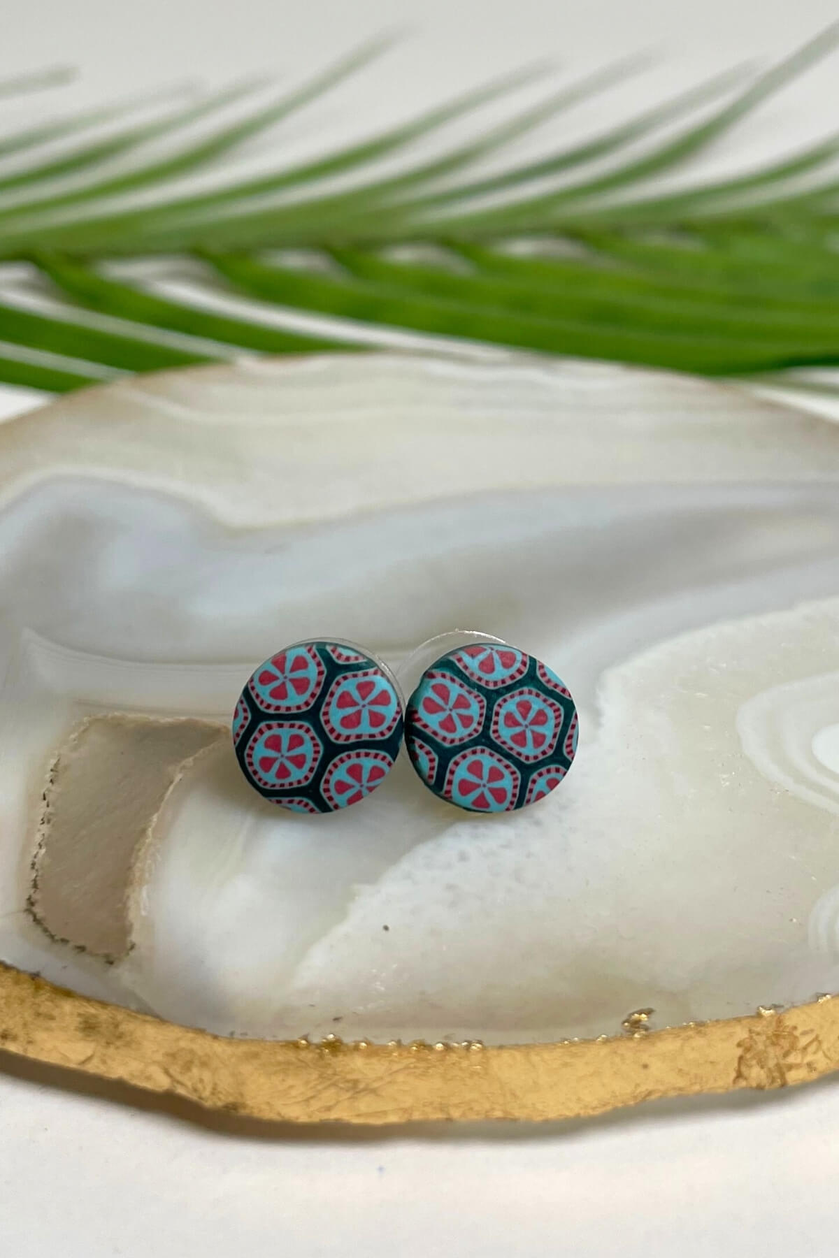 Samunnat Polymer Clay Stud Earrings made in Nepal - Blue + Maroon