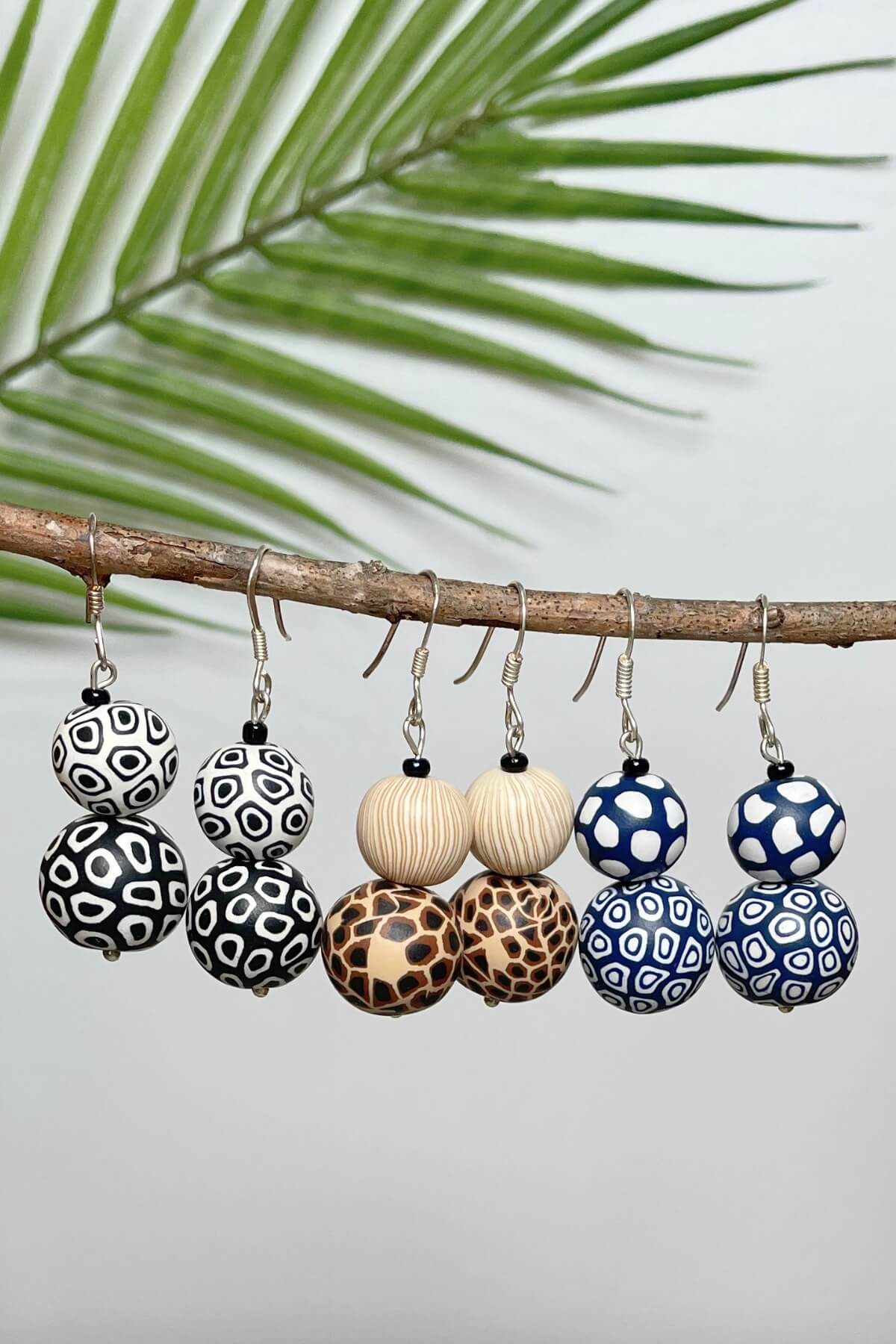 Double drop polymer clay earrings made in Nepal