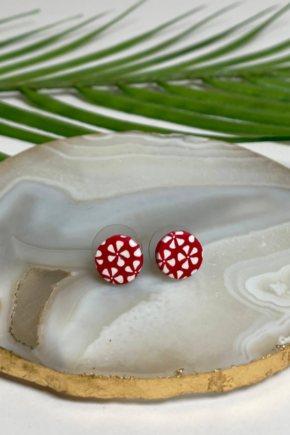 Samunnat Polymer Clay Stud Earrings made in Nepal - Red + White