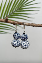 Double drop polymer clay earrings made in Nepal – Navy 4