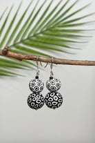 Double drop polymer clay earrings made in Nepal – Black + White