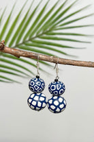 Double drop polymer clay earrings made in Nepal – Navy 3