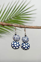 Double drop polymer clay earrings made in Nepal – Navy 2