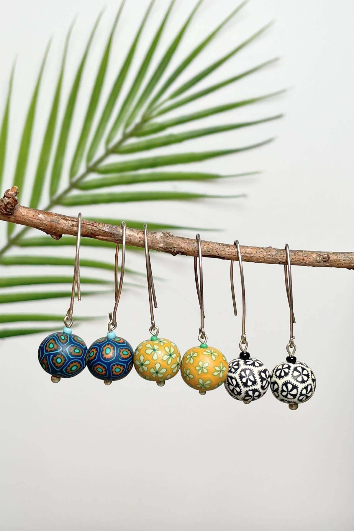 Fair trade polymer clay single drop earrings 