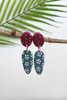 Fair trade polymer clay earrings made in Nepal - maroon and teal colour