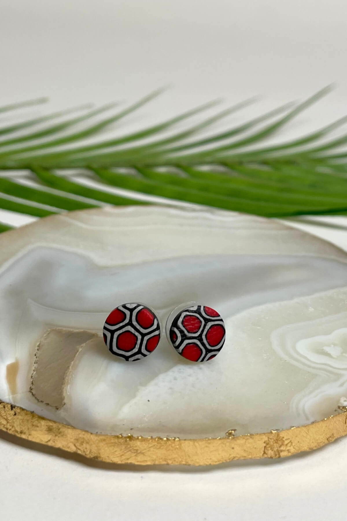 Samunnat Polymer Clay Stud Earrings made in Nepal - Red + Black