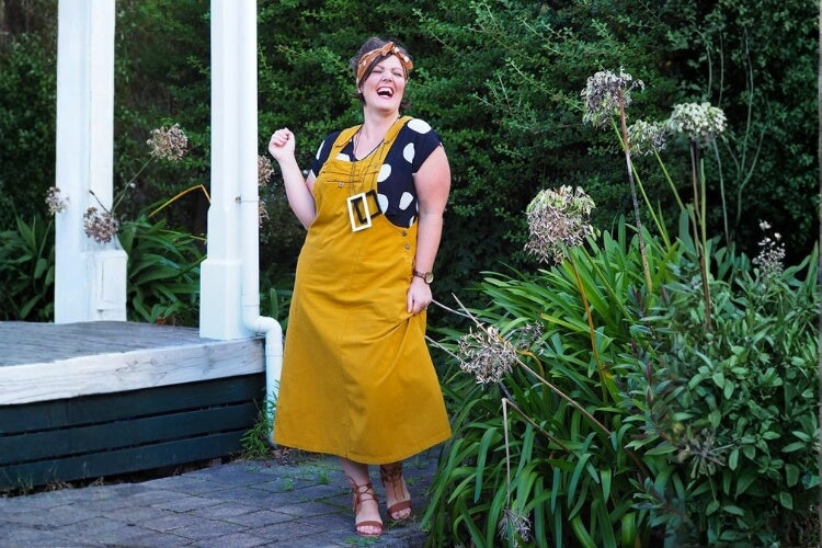 Hayley: flattering A line dungaree dress