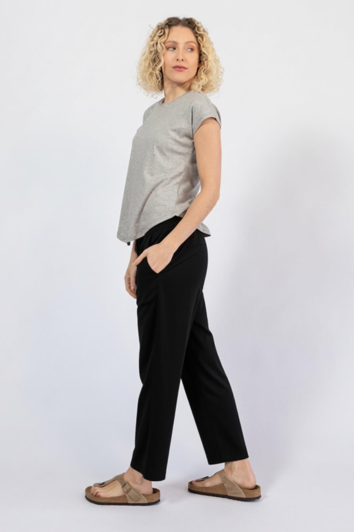 Comfortable everyday muslin cotton pants for women - left side view