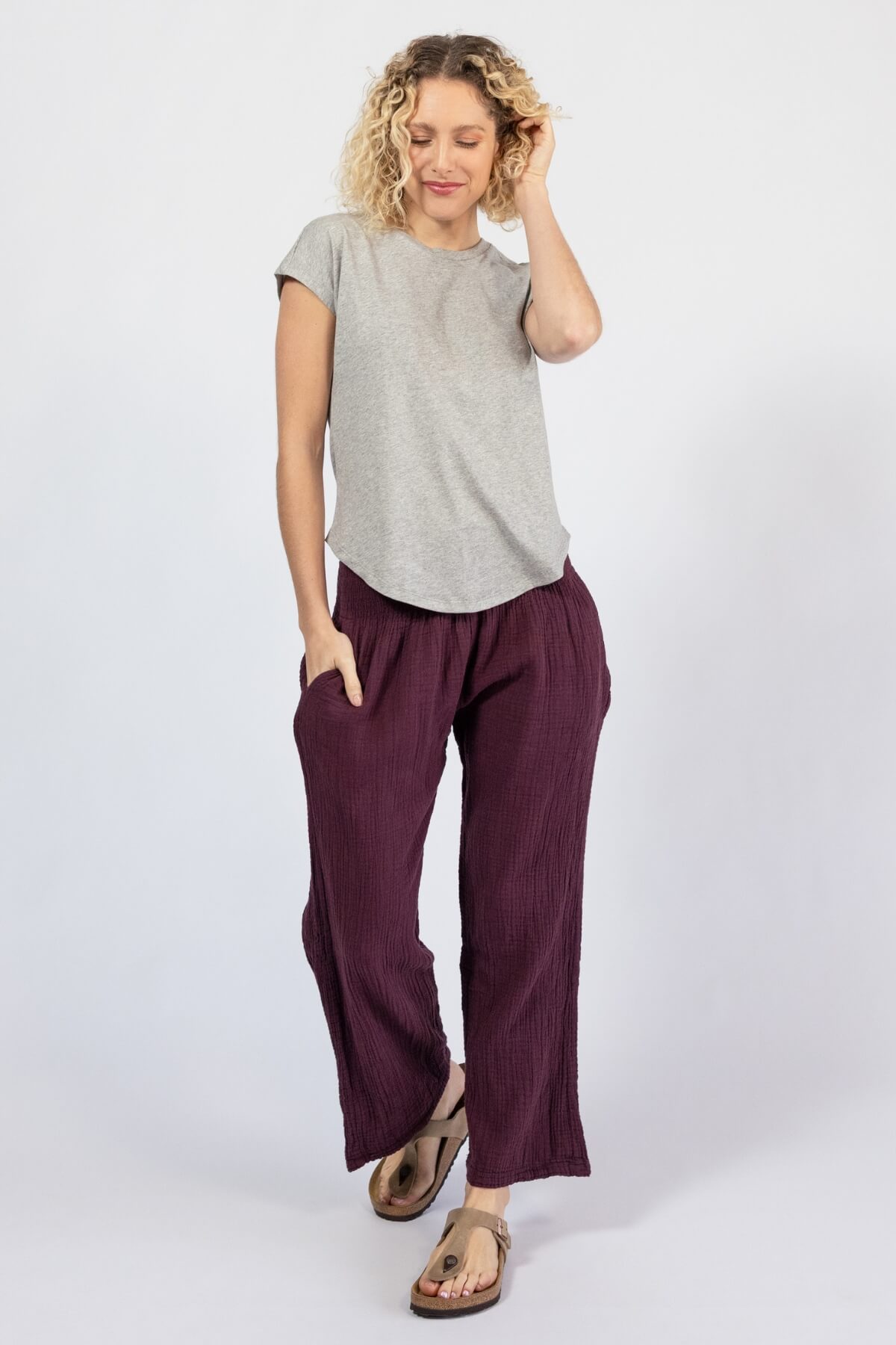 Muslin Cotton Everyday Pants for Women - Wine
