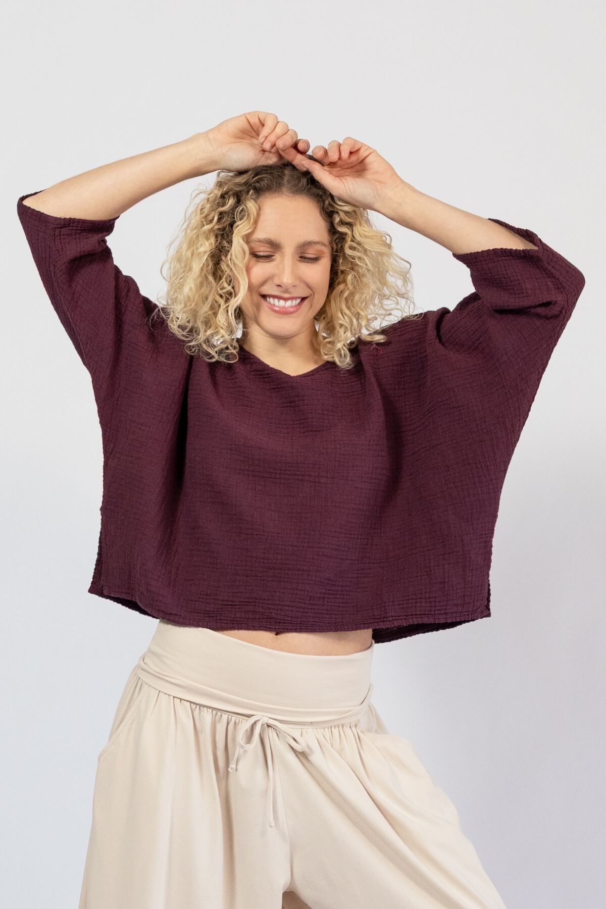 Lightweight muslin cotton top for women – boxy crop style top