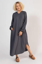 Relaxed fit organic cotton kaftan dress - Charcoal