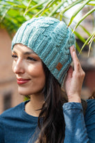 Hand knitted merino wool beanie for women - light blue