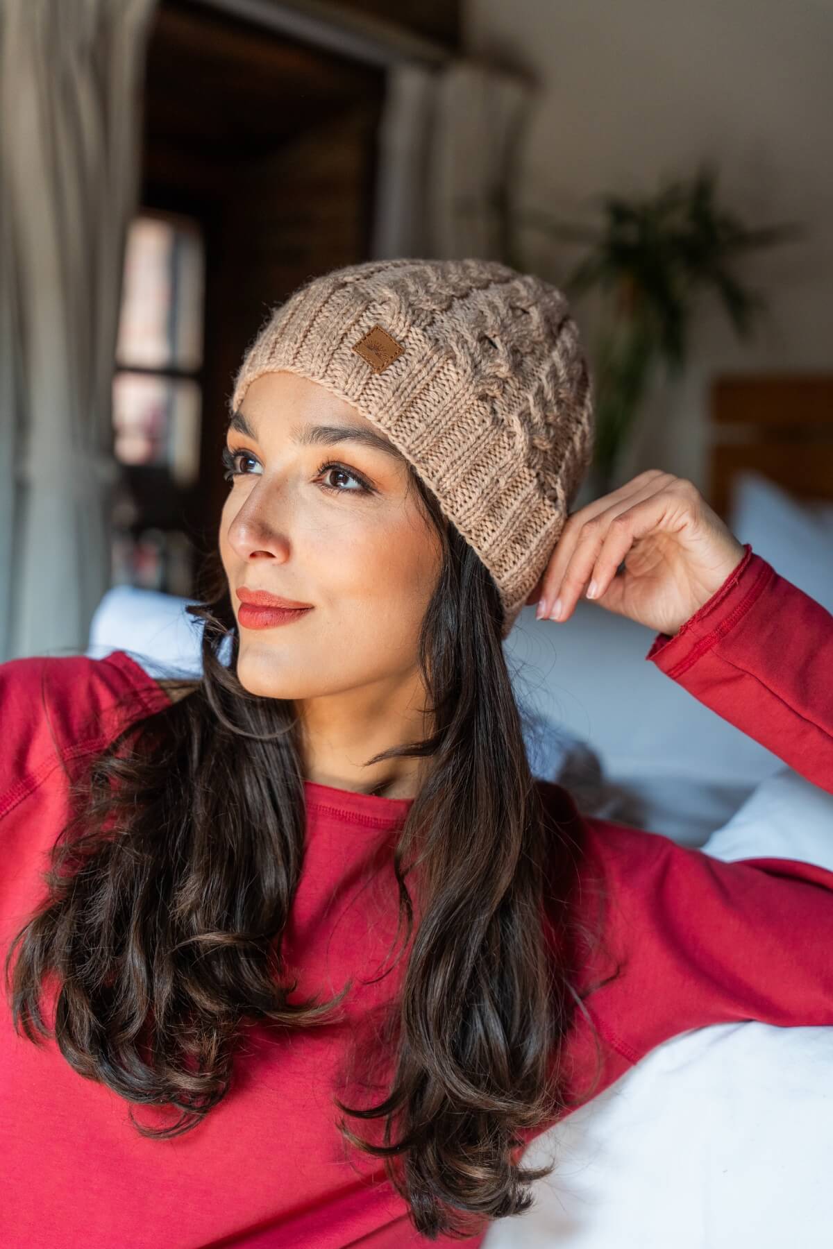 Merino wool beanie for women - pale mauve