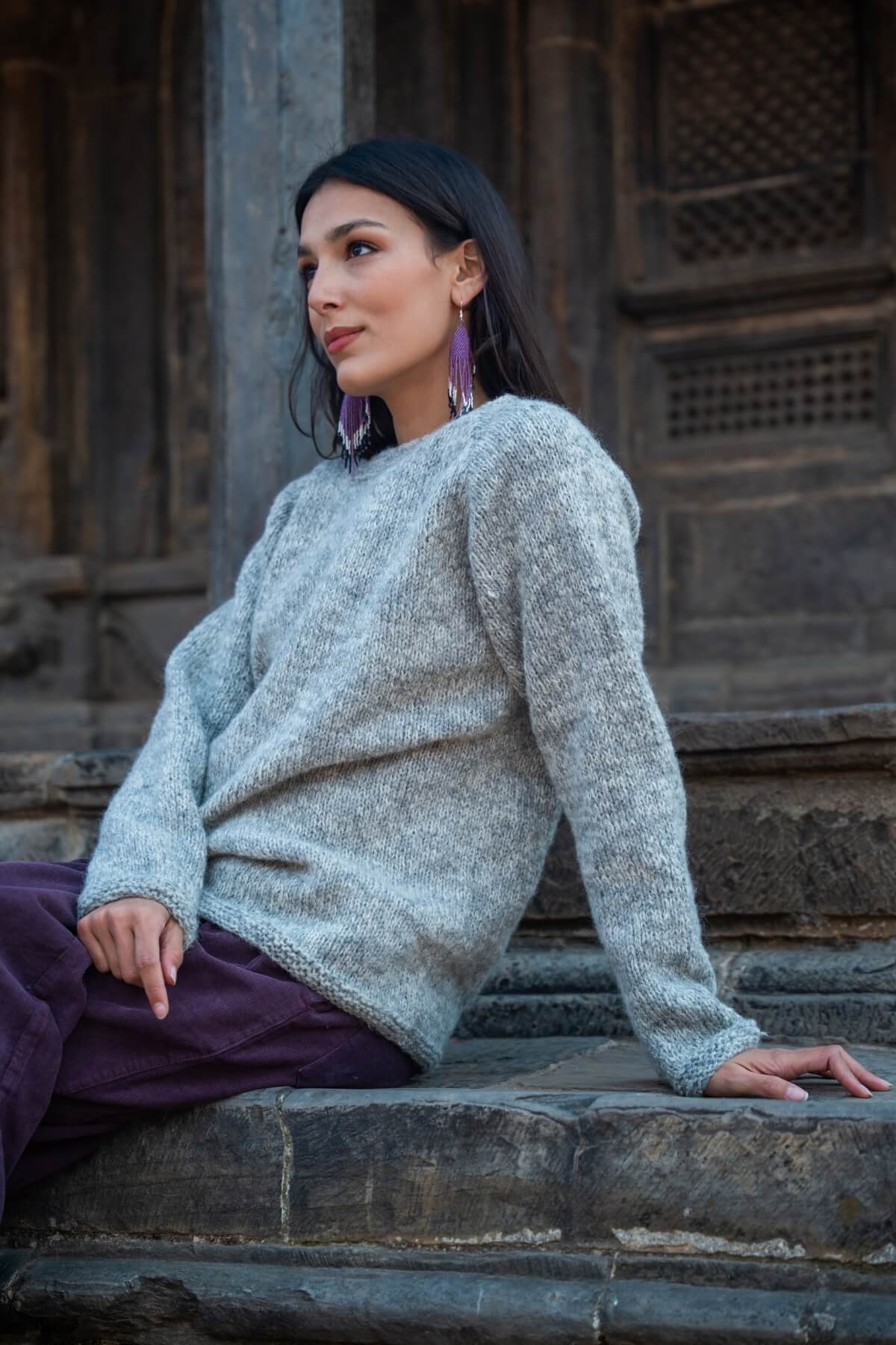 Oversized Wool Sweater for Women - on location in Nepal