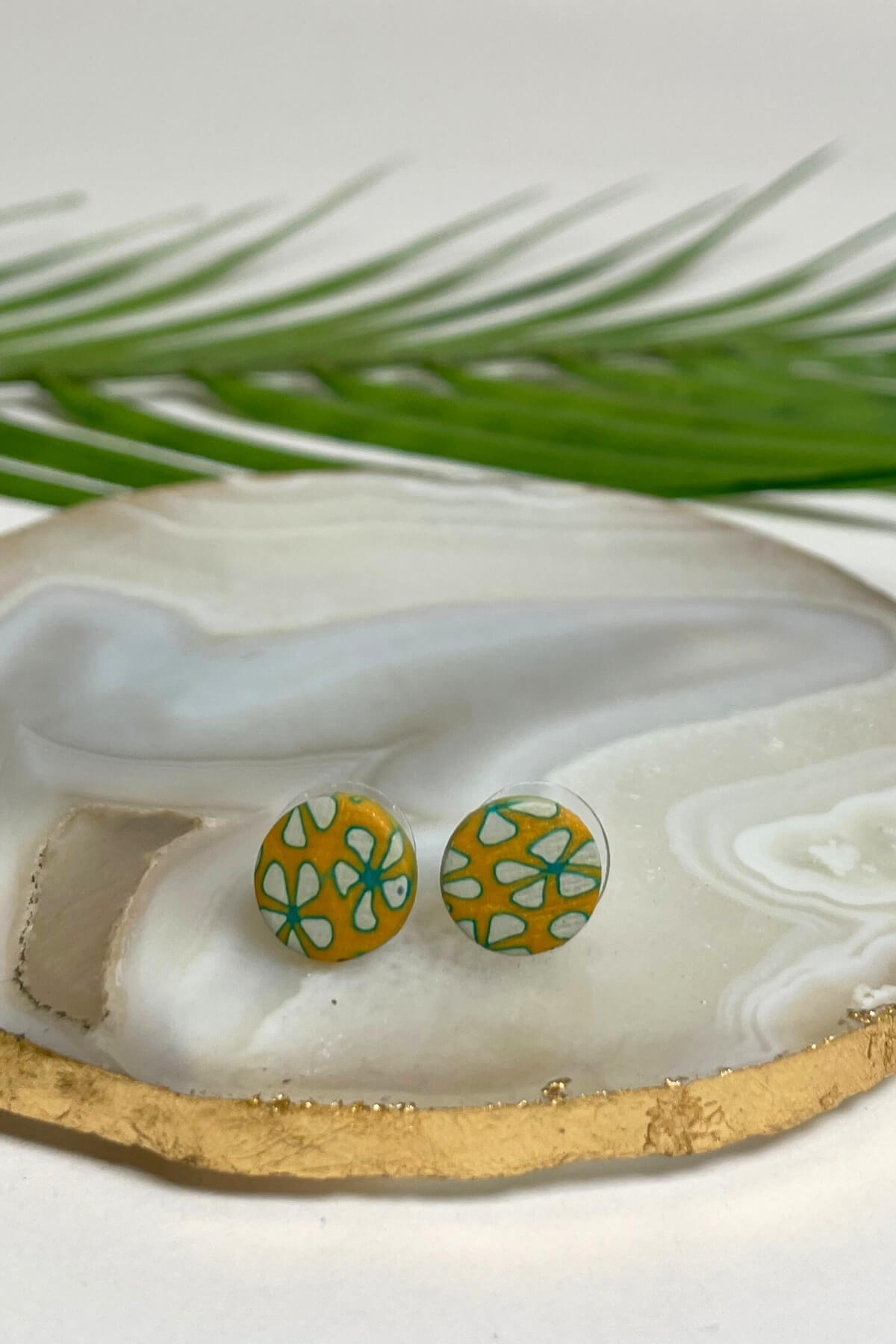 Samunnat Polymer Clay Stud Earrings made in Nepal - Mustard + Blue