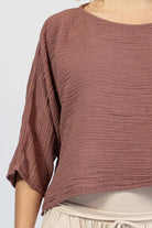 Muslin cotton bat-wing top for women – crinkle cotton detail