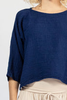 Lightweight boxy cotton top for women – crinkle cotton detail